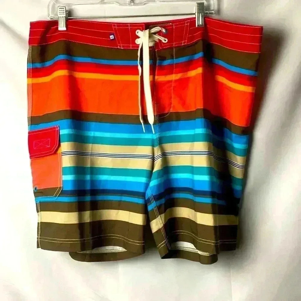SPERRY TOP SIDER MENS SIZE 38 BOARD SHORTS‎ MULTICOLOR STRIPES DRAWSTRING…